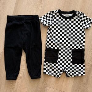 18m Checkered Short Romper with Black Pants